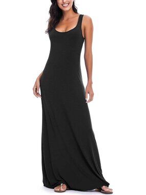 Women's Black Sexy Tank Top Maxi Long Dress Casual Sleeveless Summer Beach Dress